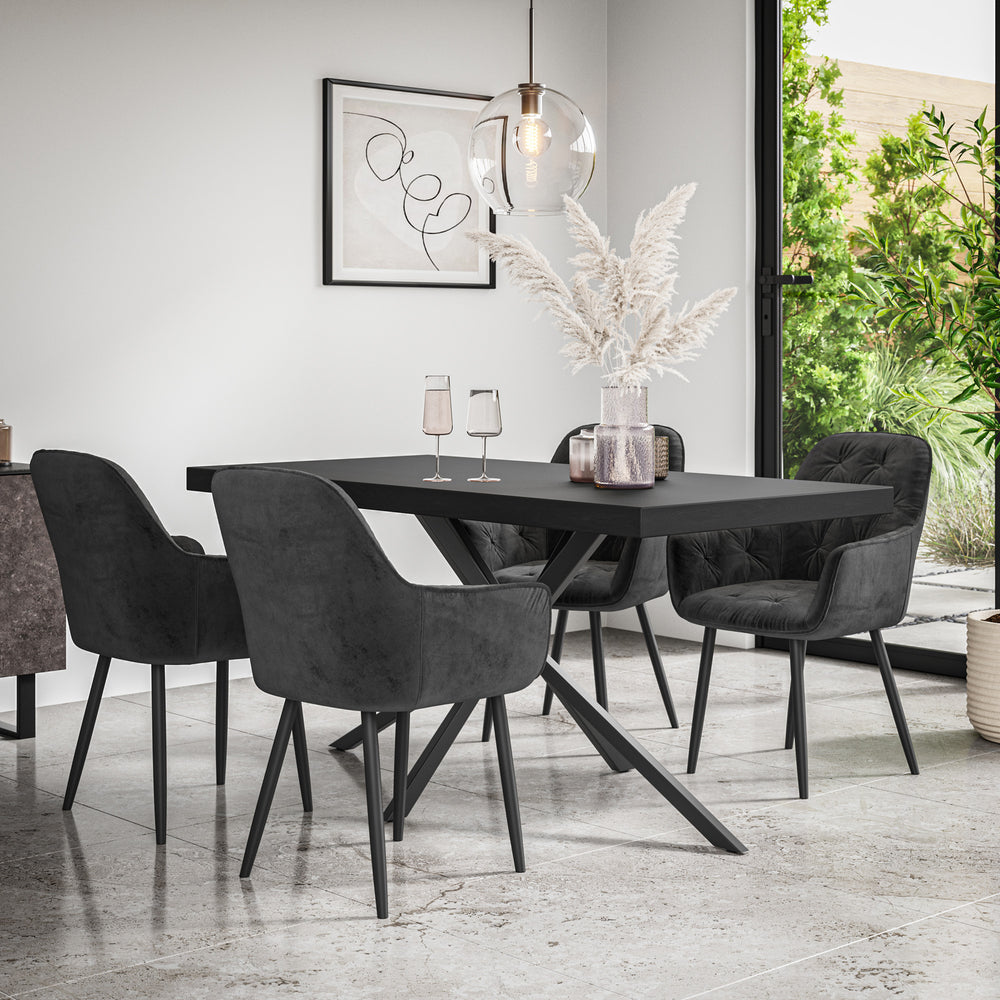 Donni Dining Table And Chairs -  Black Table Top w Black Legs + Anika Dining Chair Set of 4/6