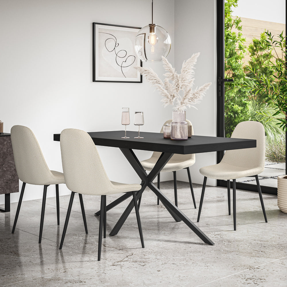 Donni Dining Table And Chairs -  Black Table Top w Black Legs + Maya Boucle Dining Chair Set of 4/6