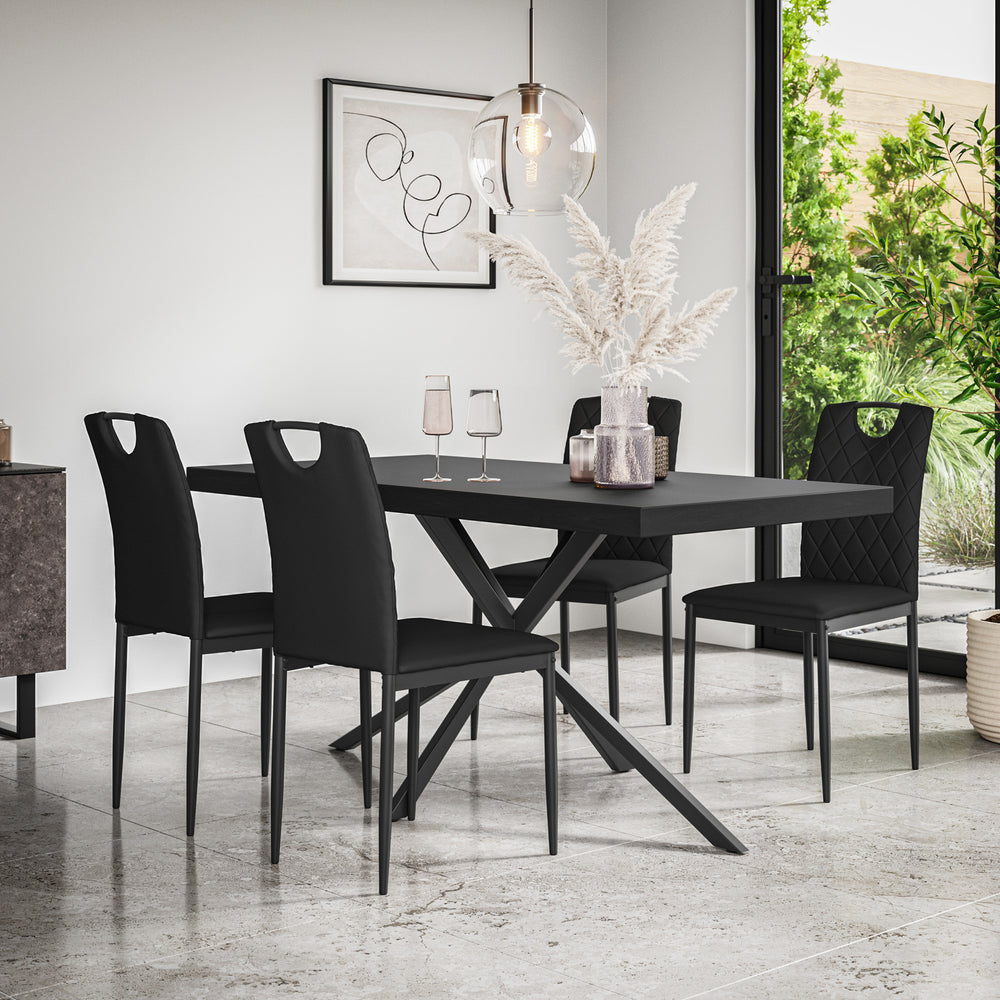 Donni Dining Table And Chairs - Black Table Top w Black Legs + Monza Dining Chair Set of 4/6