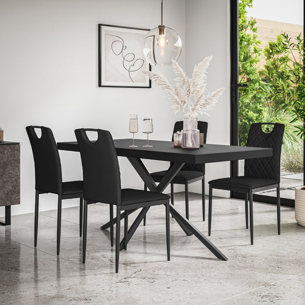 Donni Dining Table And Chairs - Black Table Top w Black Legs + Monza Dining Chair Set of 4/6