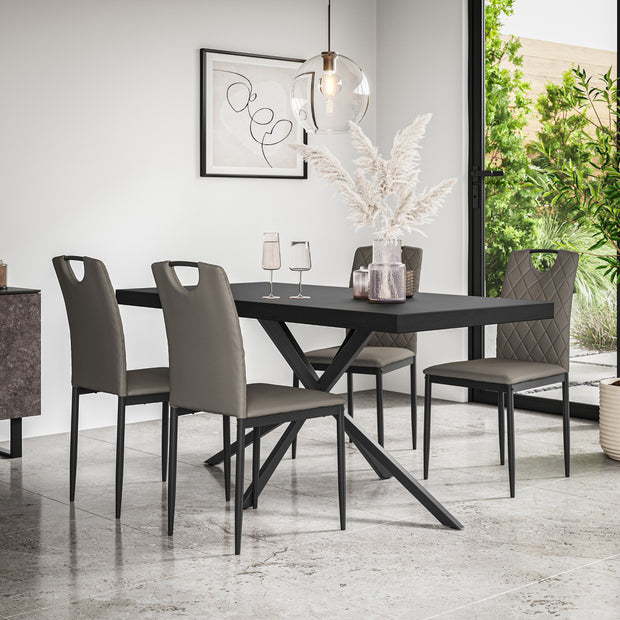 Donni Dining Table And Chairs - Black Table Top w Black Legs + Monza Dining Chair Set of 4/6