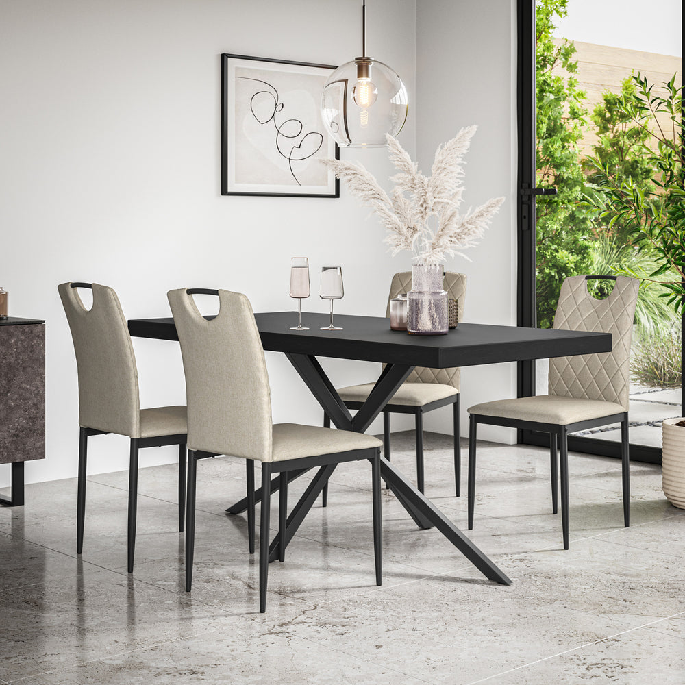 Donni Dining Table And Chairs - Black Table Top w Black Legs + Monza Dining Chair Set of 4/6