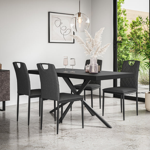 Donni Dining Table And Chairs - Black Table Top w Black Legs + Monza Dining Chair Set of 4/6