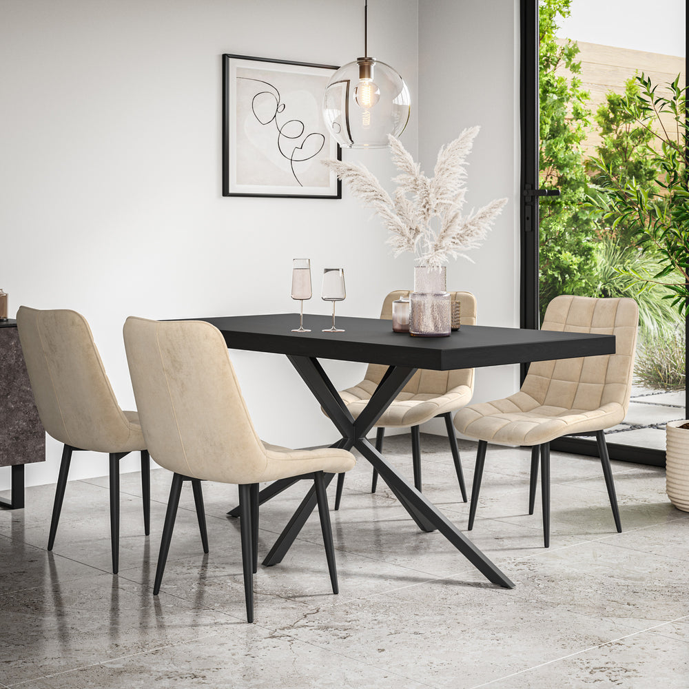 Donni Dining Table And Chairs -  Black Table Top w Black Legs + Nova Dining Chair Set of 4/6