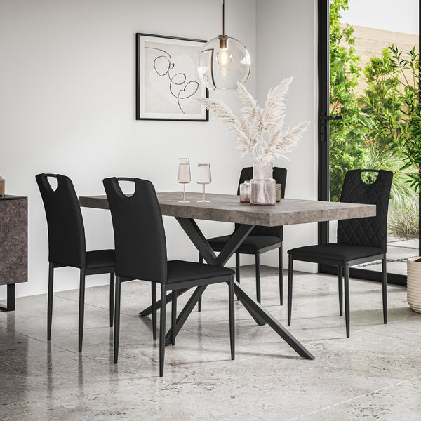 Donni Dining Table And Chairs - Concrete Effect Table Top w Black Legs + Monza Dining Chair Set of 4/6