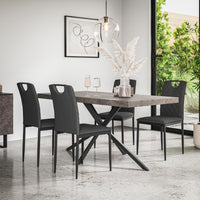 Donni Dining Table And Chairs - Concrete Effect Table Top w Black Legs + Monza Dining Chair Set of 4/6