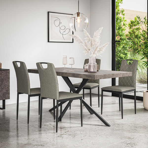 Donni Dining Table And Chairs - Concrete Effect Table Top w Black Legs + Monza Dining Chair Set of 4/6