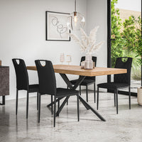 Donni Dining Table And Chairs - Oak Effect Table Top w Black Legs + Monza Dining Chair Set of 4/6