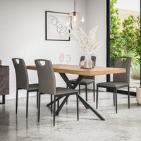 Donni Dining Table And Chairs - Oak Effect Table Top w Black Legs + Monza Dining Chair Set of 4/6