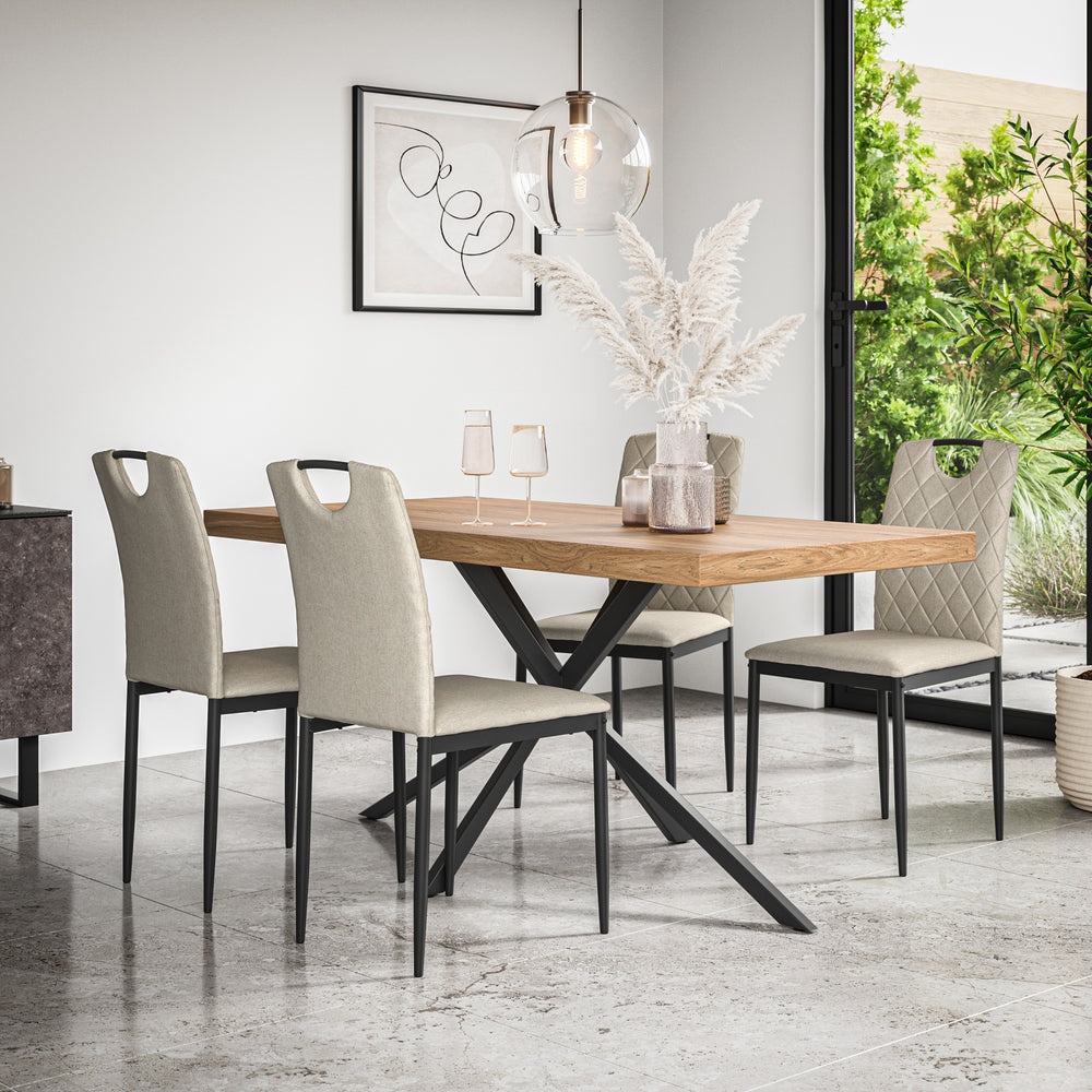 Donni Dining Table And Chairs - Oak Effect Table Top w Black Legs + Monza Dining Chair Set of 4/6