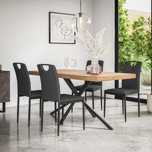 Donni Dining Table And Chairs - Oak Effect Table Top w Black Legs + Monza Dining Chair Set of 4/6