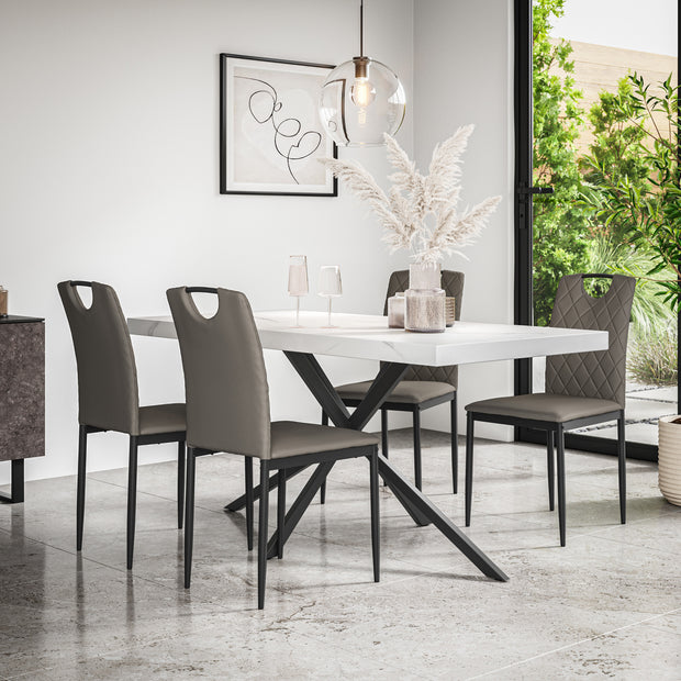 Donni Dining Table And Chairs - White Marble Effect Table Top w Black Legs + Monza Dining Chair Set of 4/6