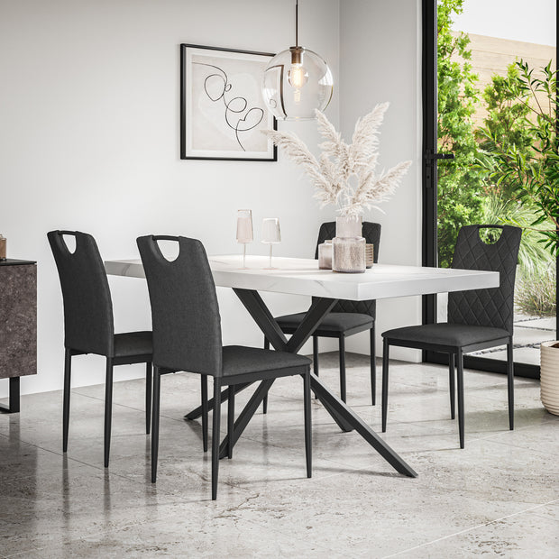 Donni Dining Table And Chairs - White Marble Effect Table Top w Black Legs + Monza Dining Chair Set of 4/6