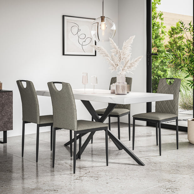 Donni Dining Table And Chairs - White Marble Effect Table Top w Black Legs + Monza Dining Chair Set of 4/6