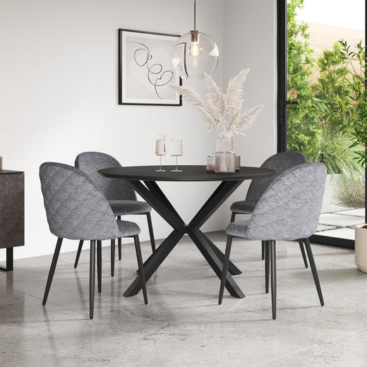 Calne Concrete Tabletop W Black Legs + Raye Velvet Dining Chair Set