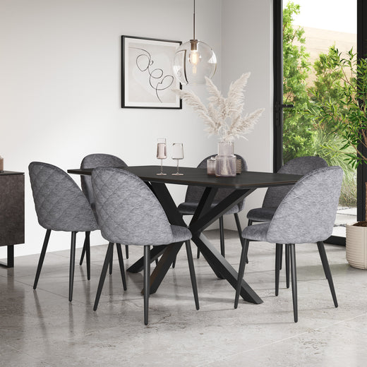 Juno Concrete Tabletop W Black Legs + Raye Velvet Dining Chair Set