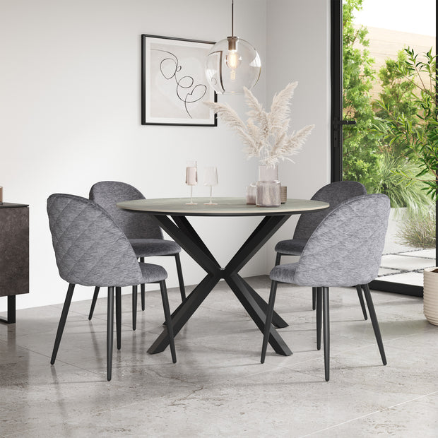 Calne Light Grey Tabletop W Black Legs + Raye Velvet Dining Chair Set