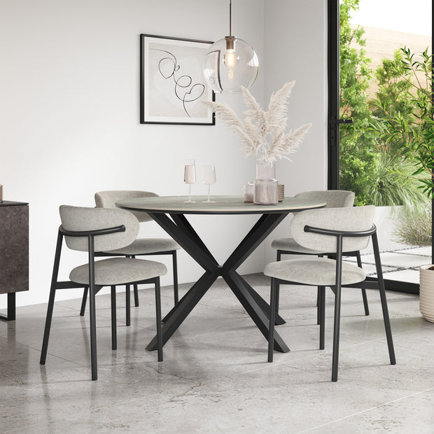Calne Light Grey Tabletop W Black Legs + Myla Linen Dining Chair Set
