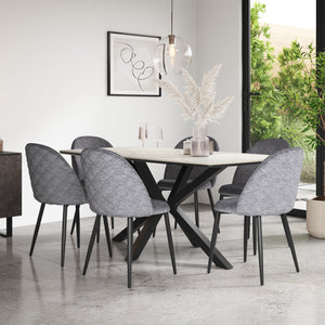 Juno White Marble Tabletop W Black Legs + Raye Velvet Dining Chair Set