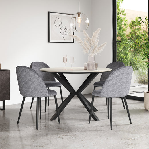 Calne White Marble Tabletop W Black Legs + Raye Velvet Dining Chair Set