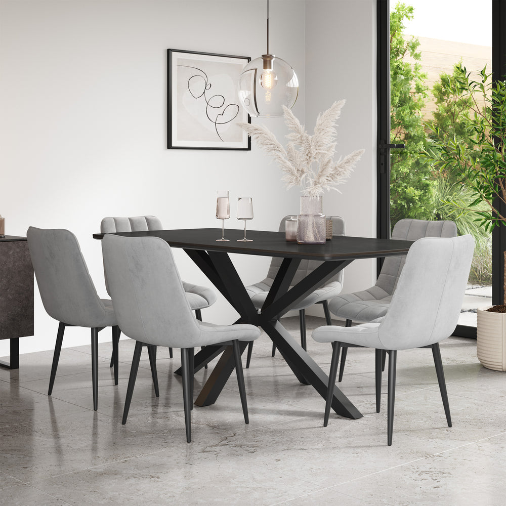 Juno Concrete Tabletop W Black Legs + Nova Velvet Dining Chair Set