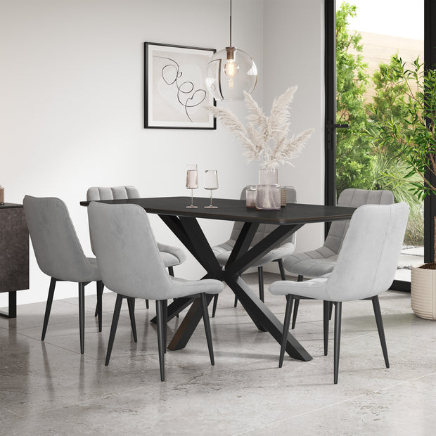 Juno Concrete Tabletop W Black Legs + Nova Velvet Dining Chair Set