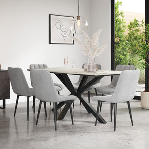 Juno Calcutta Gold Tabletop W Black Legs + Nova Velvet Dining Chair Set