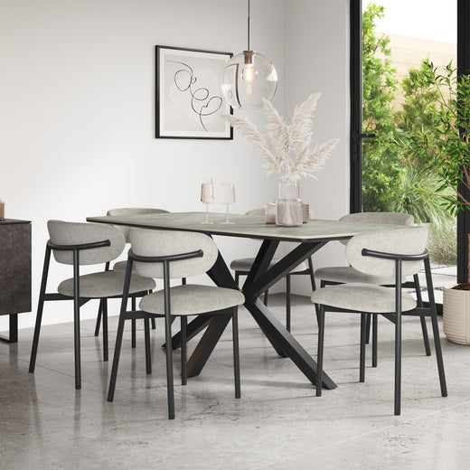 Juno Light Grey Tabletop W Black Legs + Myla Linen Dining Chair Set