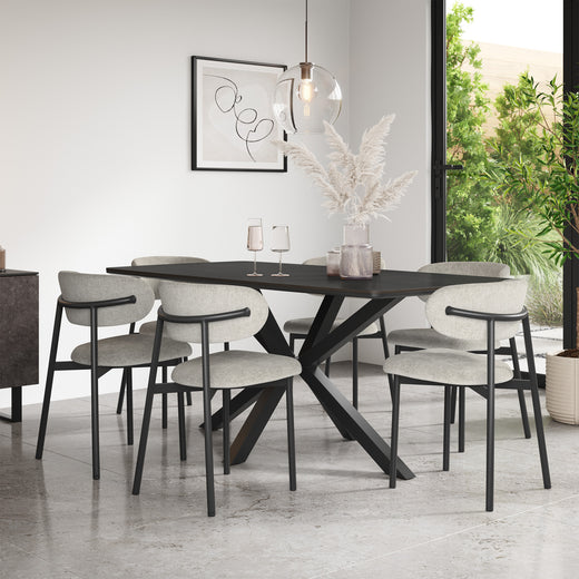 Juno Concrete Tabletop W Black Legs + Myla Linen Dining Chair Set