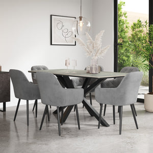 Juno Light Grey Tabletop W Black Legs + Anika Velvet Dining Chair Set