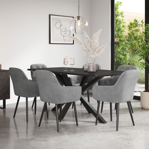 Juno Concrete Tabletop W Black Legs + Anika Velvet Dining Chair Set