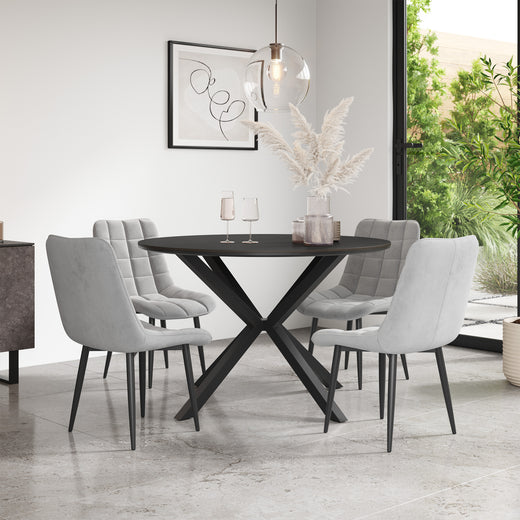 Calne Concrete Tabletop W Black Legs + Nova Velvet Dining Chair Set