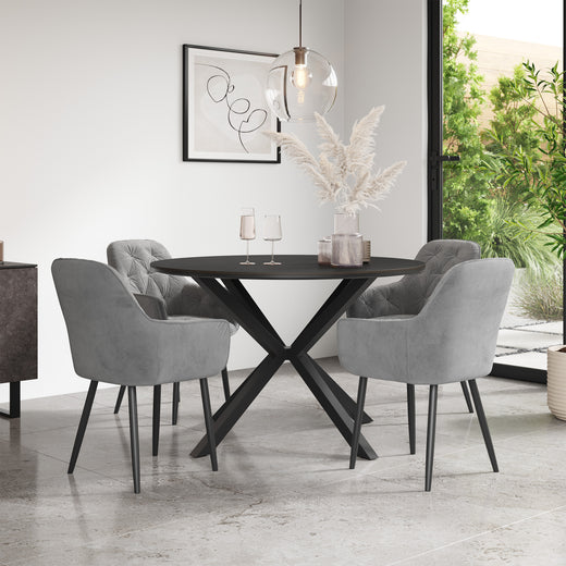 Calne Concrete Tabletop W Black Legs + Anika Velvet Dining Chair Set Of 4