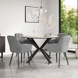 Calne White Marble Tabletop W Black Legs + Anika Velvet Dining Chair Set Of 4