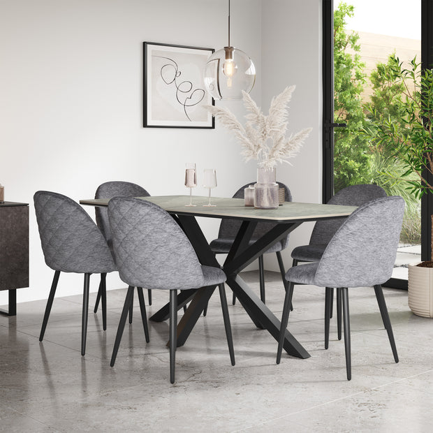 Juno Light Grey Tabletop W Black Legs + Raye Velvet Dining Chair Set