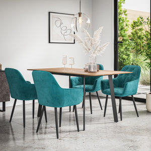 Haydon Extending Dining Table And Chairs -  Oak Effect Table Top w Black Legs + Anika Dining Chair Set of 4/6