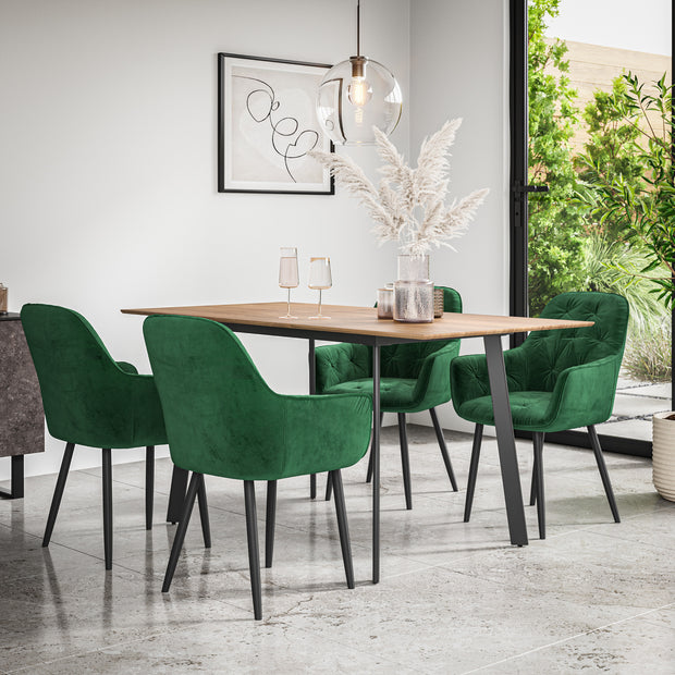 Haydon Extending Dining Table And Chairs -  Oak Effect Table Top w Black Legs + Anika Dining Chair Set of 4/6