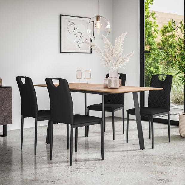 Haydon Extending Dining Table + Chairs - Oak Effect Table Top w Black Legs + Monza Dining Chair Set of 4/6