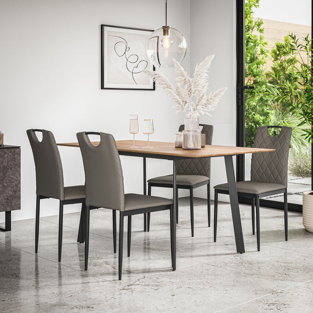 Haydon Extending Dining Table + Chairs - Oak Effect Table Top w Black Legs + Monza Dining Chair Set of 4/6
