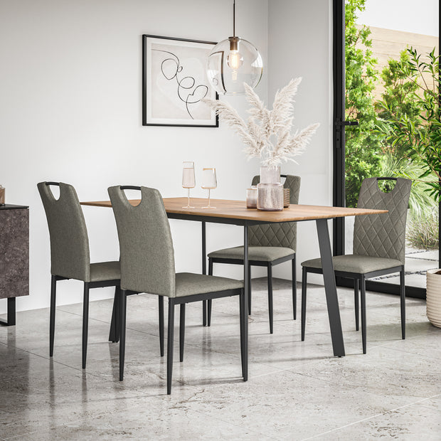 Haydon Extending Dining Table + Chairs - Oak Effect Table Top w Black Legs + Monza Dining Chair Set of 4/6