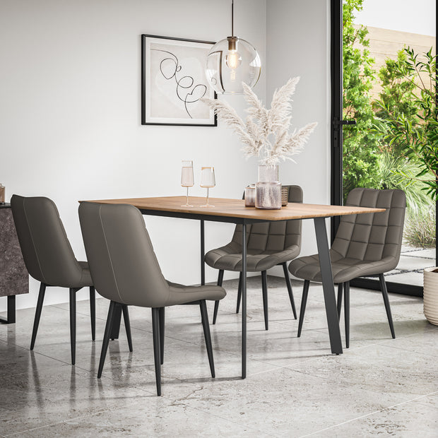 Haydon Extending Dining Table + Chairs- Oak Effect Table Top w Black Legs + Nova Dining Chair Set of 4/6