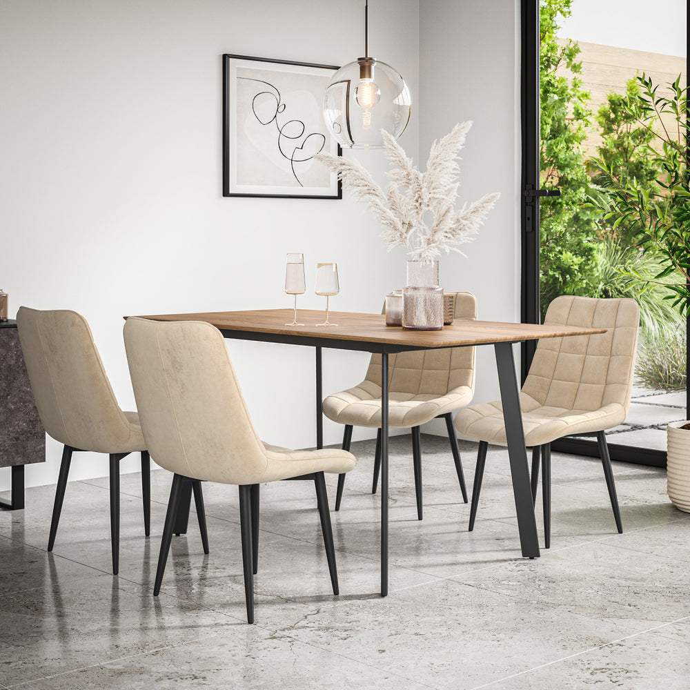 Haydon Extending Dining Table + Chairs- Oak Effect Table Top w Black Legs + Nova Dining Chair Set of 4/6