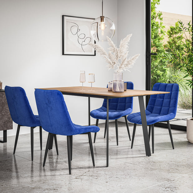 Haydon Extending Dining Table + Chairs- Oak Effect Table Top w Black Legs + Nova Dining Chair Set of 4/6