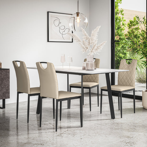 Haydon Extending Dining Table + Chairs - White Marble Effect Table Top w Black Legs + Monza Dining Chair Set of 4/6