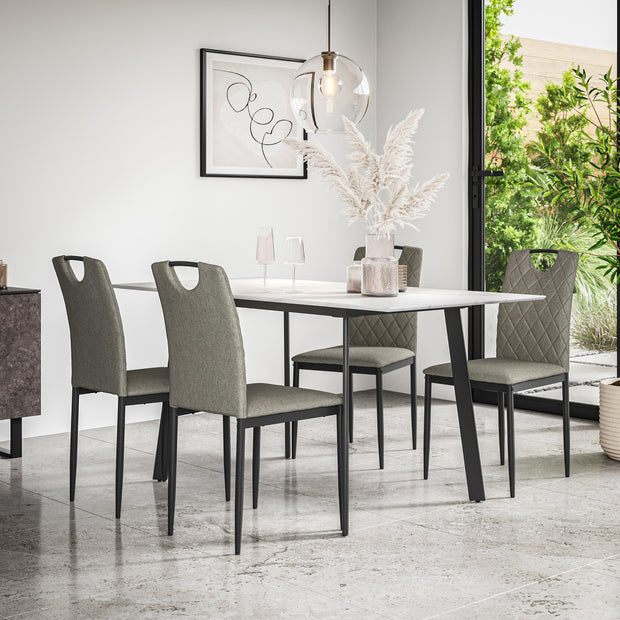 Haydon Extending Dining Table + Chairs - White Marble Effect Table Top w Black Legs + Monza Dining Chair Set of 4/6