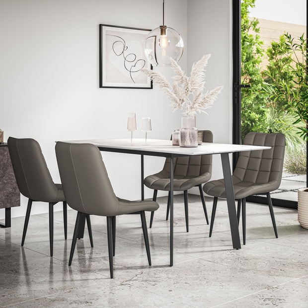 Haydon Extending Dining Table + Chairs- White Marble Effect Table Top w Black Legs + Nova Dining Chair Set of 4/6