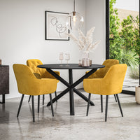 Malvern Round Dining Table And Chairs -  Black Table Top w Solid Oak Black Legs + Anika Dining Chair Set of 4