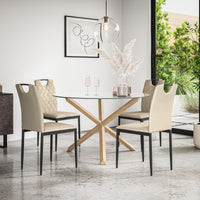 Malvern Round Dining Table And Chairs -  Clear Glass Table Top w Solid Oak Legs + Monza Dining Chair Set of 4/6