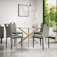 Malvern Round Dining Table And Chairs -  Clear Glass Table Top w Solid Oak Legs + Monza Dining Chair Set of 4/6