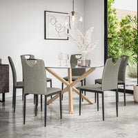 Malvern Round Dining Table And Chairs -  Clear Glass Table Top w Solid Oak Legs + Monza Dining Chair Set of 4/6